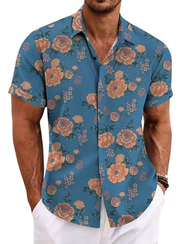 COOFANDY Mens Hawaiian Shirts Short Sleeve Floral Button Down Shirt Summer Beach Cruise Shirts