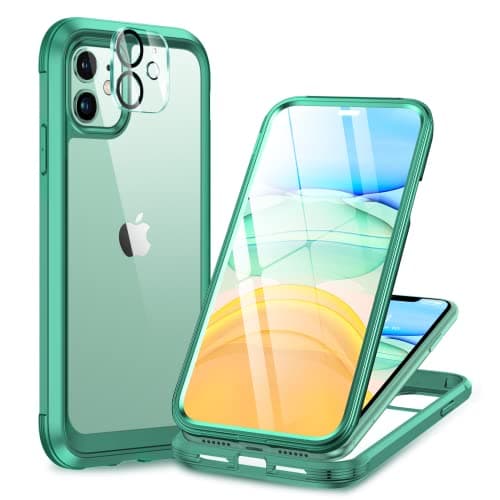 Miracase Glass Series for iPhone 11 Case 6.1 inch, Upgraded Full-Body Rugged Phone Bumper Case Cover with Built-in 9H Tempered Glass Screen Protector and Camera Protector, Light Green