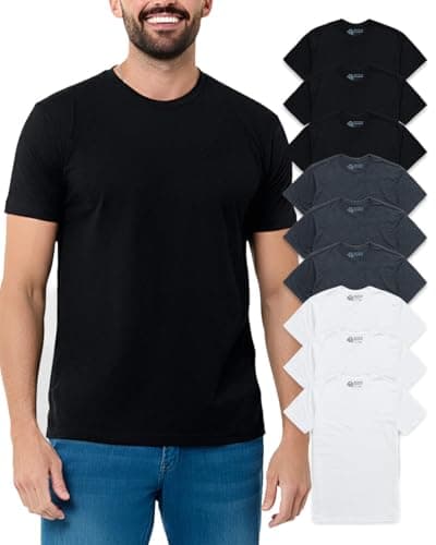 INTO THE AM Men's Plain Tees 9 Pack Multipack - Fitted Crewneck Gym Casual Workout Tshirts Shirts for Men (Black/Black/Black/Charcoal/Charcoal/Charcoal/White/White/White, Small)