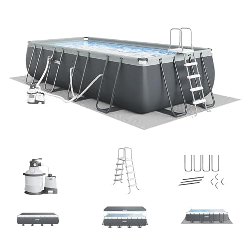 INTEX Ultra XTR 18 ft x 9 ft 52 in Above Ground Pool Set, Rectangular Swimming Pool with Steel Frame, 1500 GPH Sand Filter Pump, Ladder, Cover, & Ground Cloth