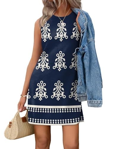 WIHOLL Boho Dresses for Women Casual Italian Dress Summer Spring Outfits Trendy Sundresses Beach Vacation Travel Clothes Nave Blue S