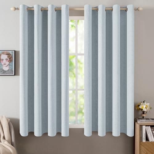 MIULEE Linen Textured Curtains for Bedroom Solid 100% Blackout Thermal Insulated Chambray Blue Grommet Room Darkening Curtains & Drapes Luxury Decor for Living Room Nursery 52 x 45 Inch (2 Panels)