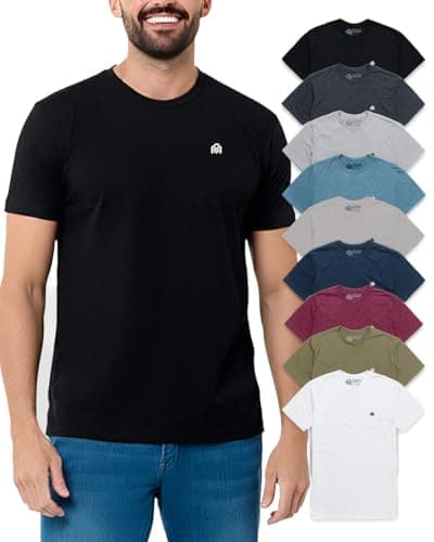 INTO THE AM Men's Logo Tees 9 Pack Multipack - Fitted Crewneck Gym Casual Tshirts Shirts for Men (Black/Charcoal/Grey/Indigo/Ivory/Maroon/Navy/Olive Green/White, Small)