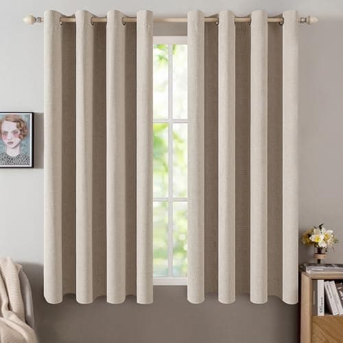 MIULEE Linen Textured Curtains for Bedroom Solid 100% Blackout Thermal Insulated Taupe Grommet Room Darkening Curtains & Drapes Luxury Decor for Living Room Nursery 52 x 45 Inch (2 Panels)