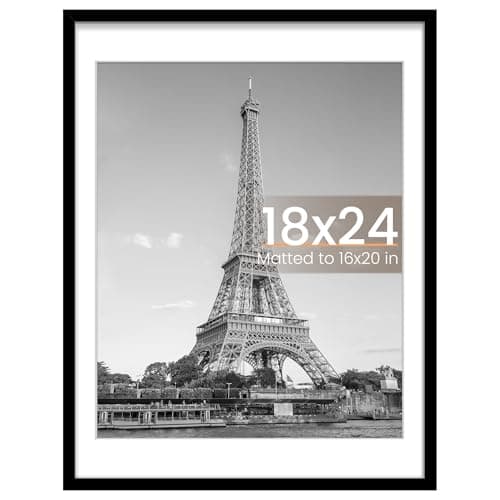 upsimples 18x24 Picture Frame, Display Pictures 16x20 with Mat or 18 x 24 Without, Wall Hanging Poster Frames, Black, 1 Pack