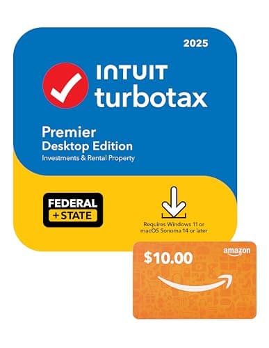 Intuit TurboTax Premier Desktop Edition 2025, Federal & State Tax Return [PC/Mac Download] with Gift Card