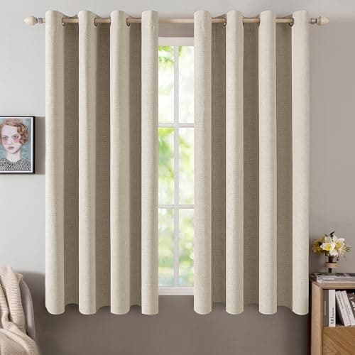 MIULEE Linen Curtains for Bedroom 100% Blackout Thermal Insulated Stone Grommet Room Darkening Curtains & Drapes Fall Decor for Living Room Nursery 52 x 45 Inch (2 Panels)