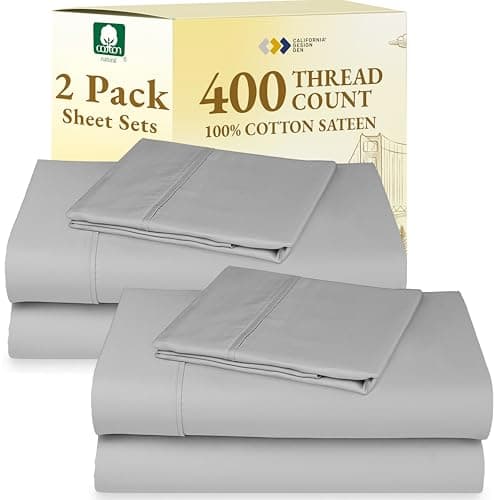 California Design Den 2-Pack Twin Cotton Sheet Sets - 400 Thread Count 100% Cotton Sateen - Soft and Breathable Sheets, 2 Sets of Deep Pocket Bed Sheets - Light Grey