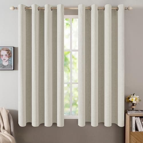 MIULEE Linen Texture Curtains for Bedroom Light Cream 100% Blackout Thermal Insulated Linen Curtains Grommet Room Darkening Drapes for Living Room Nursery 52x45 Inch (2 Panels)