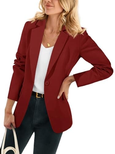 Cicy Bell Womens Casual Blazers Open Front Long Sleeve Work Office Suit Jackets Blazer Burgundy