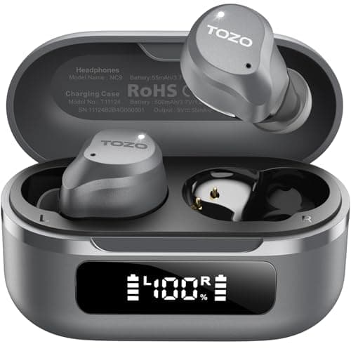 TOZO NC9 Hybrid Active Noise Cancelling Wireless Earbuds, 6 Mics ENC Clear Call, IPX8 Waterproof, in Ear Bluetooth 5.3 Headphones Stereo Bass Ear Buds 60H Playtime with LED Display 32 EQs via APP