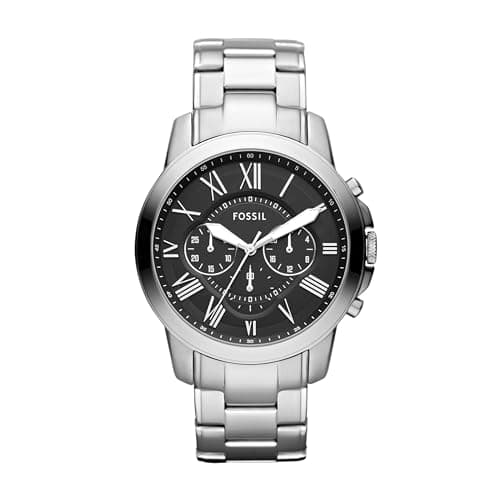 Fossil Men's Watch, Grant Quartz Stainless Steel Chronograph Watch for Men,Color: Silver