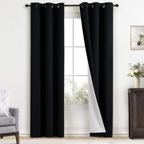 Yakamok 100% Blackout Curtains Black Room Darkening Thermal Insulated Window Curtain with 2 Thick Layers-Set of 2 Panels Grommet Top Drapes for Bedroom Living Room 38 Inches by 84 Inches Length