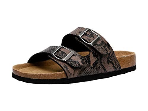 CUSHIONAIRE Women's Lane Cork Footbed Sandal With +Comfort, Brown Snake, 6