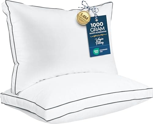 Utopia Bedding Bed Pillows for Sleeping Queen Size (Grey/White) Set of 2, Soft & Fluffy Pillow with Down Alternative Filling, Cooling, Hotel Quality, Gusseted Pillow for Back, Stomach or Side Sleepers