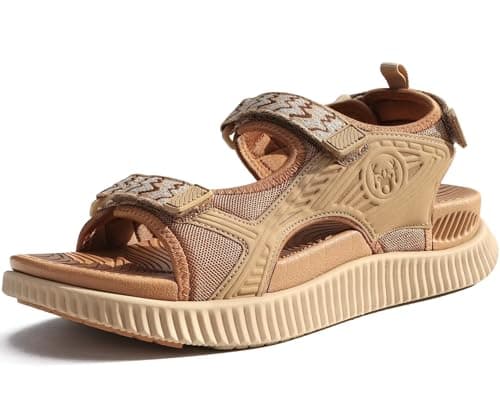 KuaiLu Womens Orthopedic Walking Sandals Comfortable Arch Support Plantar Fasciitis Relief Sport Recovery Chunky Cushion Adjustable Summer Outdoor Beach Vacation Athletic Water Shoes Khaki Size 8.5