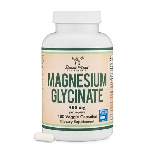 Magnesium Glycinate 400mg | 180 Capsules | Sleep, Muscle, & Heart Support | Vegan, Third Party Tested, Gluten Free, Non-GMO, by Double Wood Supplements