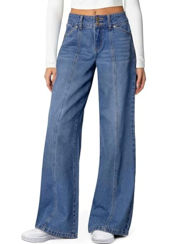 Sidefeel Jeans for Women Trendy High Waisted Stretchy Wide Leg Jeans Seamed Front Straight Leg Trendy Loose Denim Pants Light Blue Size 16