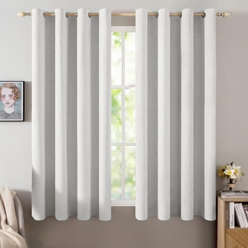 MIULEE Linen Textured Curtains for Bedroom Solid 100% Blackout Thermal Insulated Heathered White Grommet Room Darkening Curtains & Drapes Luxury Decor for Living Room Nursery 52 x 45 Inch (2 Panels)