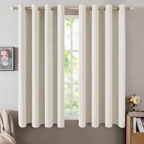 MIULEE Linen Texture Curtains for Bedroom Solid 100% Blackout Thermal Insulated Linen Beige Curtains Grommet Room Darkening Drapes for Living Room Nursery 52x45 Inch (2 Panels)