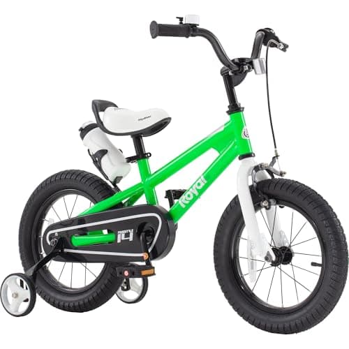 RoyalBaby Freestyle Kids Bike 14 Inch Childrens Bicycle with Training Wheels Toddlers Boys Girls Beginners Ages 3-5 Years, Green