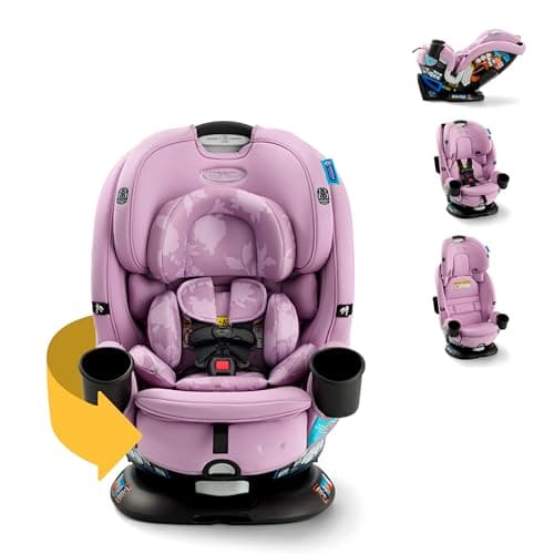 Graco Turn2Me 3-in-1 Rotating Convertible Car Seat, Lilac Mod, Rear-Facing Rotation Only, Forward-Facing Mode, Highback Booster Up to 100 lbs, Adjustable Headrest & Harness, Steel Reinforced Frame