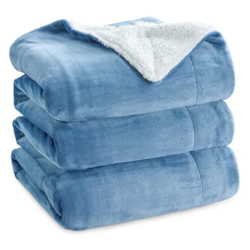 Bedsure GentleSoft Sherpa Fleece Blanket Queen Size for Bed, Non-Heated, Thick and Warm Throw for Women and Men, Soft Fuzzy Plush Queen Blanket for Winter, Washed Blue, 90x90 Inches