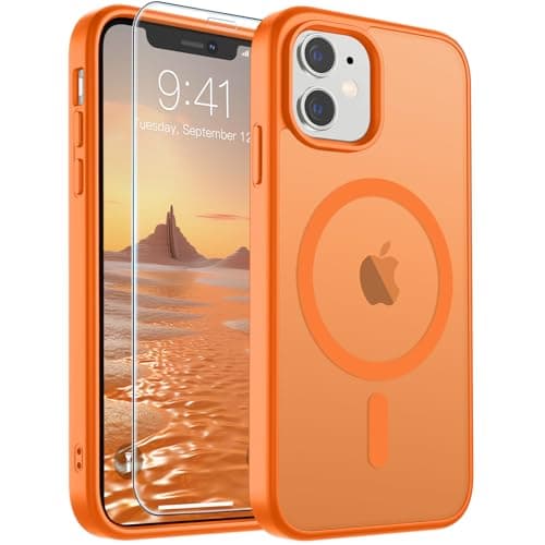 SUPFINE Magnetic for iPhone 11 Phone Case with Screen Protector (Compatible with MagSafe) (Military Grade Drop Protection) Translucent Matte Shockproof Phone Cover,Starry Orange