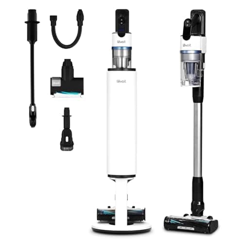 LEVOIT AERO Cordless Vacuum with Auto-Empty Station, HyperPulse Technology, Anti-Tangle Brush, 5-Stage Filtration, HEPA Filter, Up to 70 Mins, Powerful Suction for Pet Hair, Carpet, Hard Floor, White