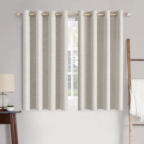 MIULEE Linen Textured Curtains for Bedroom Solid 100% Blackout Thermal Insulated Cream White Grommet Room Darkening Curtains & Drapes Luxury Decor for Living Room Nursery 52 x 45 Inch (2 Panels)