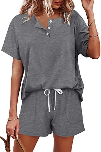 WIHOLL Lounge Sets for Women Joggers Two Piece Outfits Summer Grey S