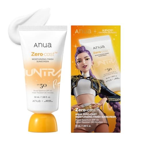 Anua, Zero-Cast Moisturizing Sunscreen SPF 50, Glow Natural Sunscreen for face, No White Cast, Hyaluronic Acid, Niacinamide, Oil-Free, KPop Demon Hunters, Korean Skincare, 1.69 fl oz