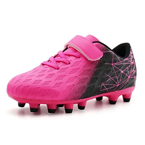 brooman Kids Firm Ground Soccer Cleats Boys Girls Athletic Outdoor Football Shoes (8,Fuchsia Black)