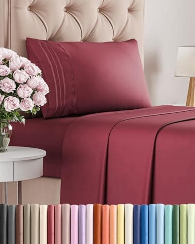 Twin Size 3 Piece Sheet Set - Comfy Breathable & Cooling Sheets - Hotel Luxury Bed Sheets for Women & Men - Deep Pockets, Easy-Fit, Extra Soft & Wrinkle Free Sheets - Burgundy Oeko-Tex Bed Sheet Set