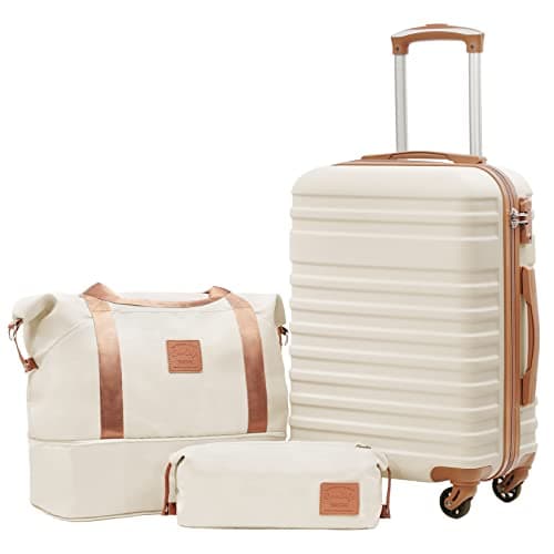 COOLIFE Luggage Carry On Luggage Suitcase Softside Wheeled Luggage Lightweight Rolling Travel Bag, White, 3 Piece Set (DB/TB/20), Luggage Set with Bags