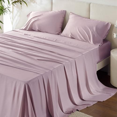 Bedsure Full Size Bed Sheets, Cooling Sheets, Rayon Derived from Bamboo, PureWoven, Breathable & Soft, Deep Pocket Up to 16 Inches, Hotel Luxury Silky Bedding for Hot Sleepers, Lavender