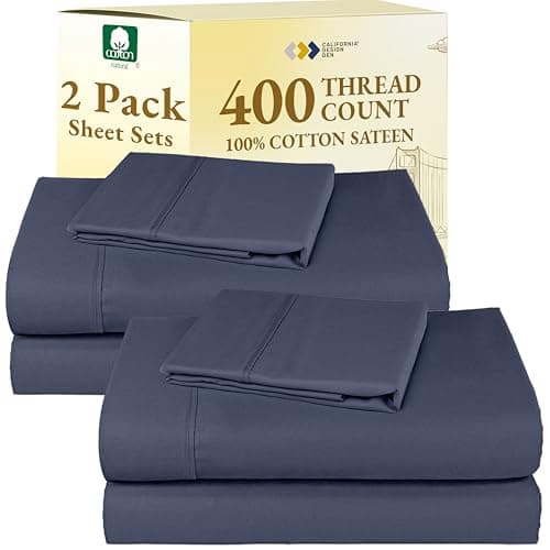 California Design Den 2-Pack Twin Sheets Set - 400 Thread Count 100% Cotton Sateen - Soft and Breathable Sheets, 2 Sets of Deep Pocket Bed Sheets - Indigo Dusty Blue