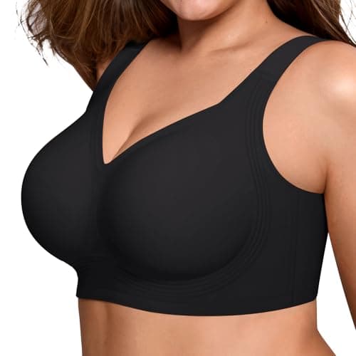 LetsJoli Jelly Bras for Women Supportive Wireless Push Up Bra Full Coverage No Underwire Seamless Plus Size for Older Women（Black,S