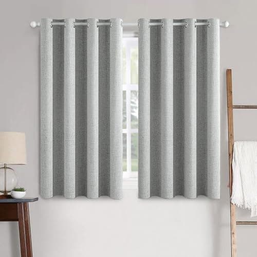 MIULEE Linen Curtains for Bedroom 100% Blackout Thermal Insulated Glacier Gray Grommet Room Darkening Curtains & Drapes for Living Room Nursery 52 x 45 Inch (2 Panels)