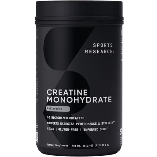 Sports Research Creatine Monohydrate - Gain Lean Muscle, Improve Performance and Strength and Support Workout Recovery - 5 g Micronized Creatine - 35.27 oz