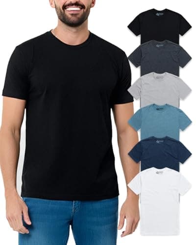 INTO THE AM Men's Logo Tees 6 Pack Multipack - Fitted Crewneck Gym Casual Workout Tshirts Shirts for Men (Black/Charcoal/Grey/Indigo/Navy/White, Small)