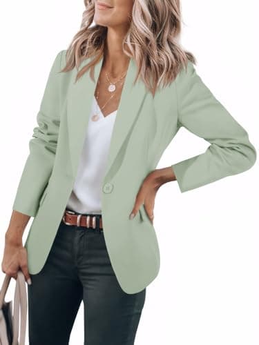 Cicy Bell Womens Casual Blazers Open Front Long Sleeve Work Office Suit Jackets Blazer Light Green