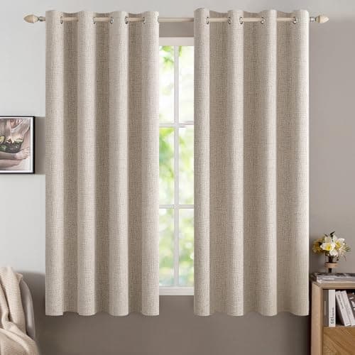 MIULEE Linen Textured Curtains for Bedroom Solid 100% Blackout Thermal Insulated Natural Grommet Room Darkening Curtains & Drapes Luxury Decor for Living Room Nursery 52 x 45 Inch (2 Panels)
