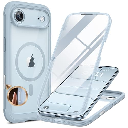Miracase Magnetic for iPhone Air Case 6.5" [Compatible with MagSafe] Full-Body Phone Case with Built-in Glass Screen Protector & Camera Control,Drop Proof iPhone 17 Air Case Cover, Light Blue