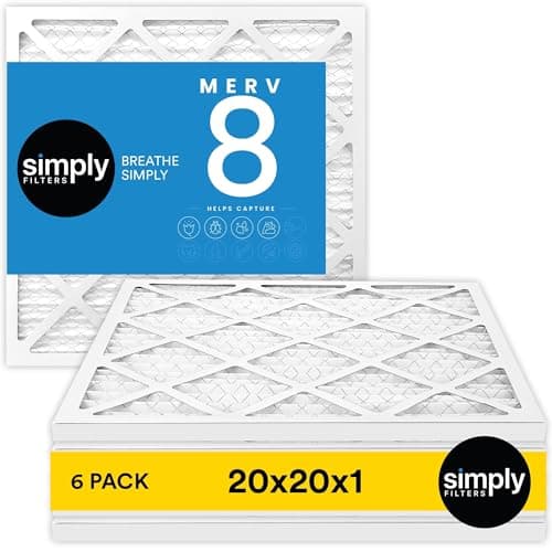 Simply 20x20x1 Air Filter, Merv 8, MPR 600, 6 Pack, Furnace Air Filter for HVAC (Actual Size: 19.75"x19.75"x0.75") DUST, Pet, & Allergy Control