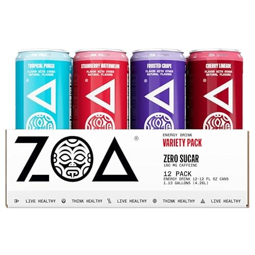 ZOA Energy Drink Variety Pack, 4 Flavors - Zero Sugar, Daily Vitamin C & B, Natural Caffeine, Hydrating Electrolytes - No Crash, Keto Friendly - 12 Ounce Cans (Pack Of 12)