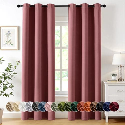 MIULEE Dusty Rose Blackout Curtains for Bedroom Living Room 84 Inches Long 2 Panels, Thermal Insulated Room Darkening Drapes Solid Grommet Noise Reduction Light Blocking Window Treatments 40x84 Inch