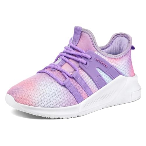 RUNSIDE Girls Tennis Shoes Lightweight Sports Kids Sneakers Lace-up for Running/Walking, Toddler/Little Kid/Big Kid Gradient Purple