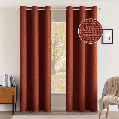 MIULEE 100% Blackout Linen Curtains Thermal Insulated Burnt Orange Fall Curtains Grommet Room Darkening for Living Room Bedroom Nursery Rust Terracotta 42 x 84 (2 Panels)
