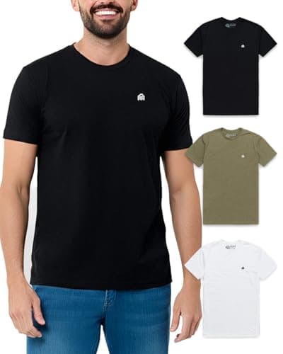 INTO THE AM Men's Logo Tees 3 Pack Multipack - Fitted Crewneck Gym Casual Workout Tshirts Shirts for Men (Black/Olive Green/White, Small)